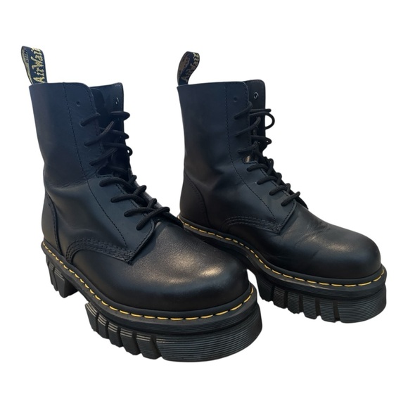 Dr. Martens Shoes - Dr. Martens Audrick 8 Eye Platform Black Leather Lace Up Grunge Combat Boots